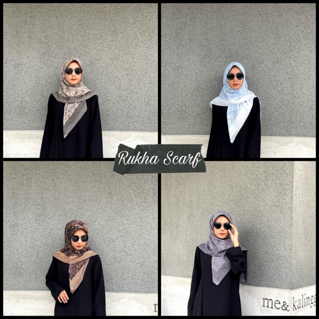 Tampilan Pemakaian Hijab Motif Rukha Scarf